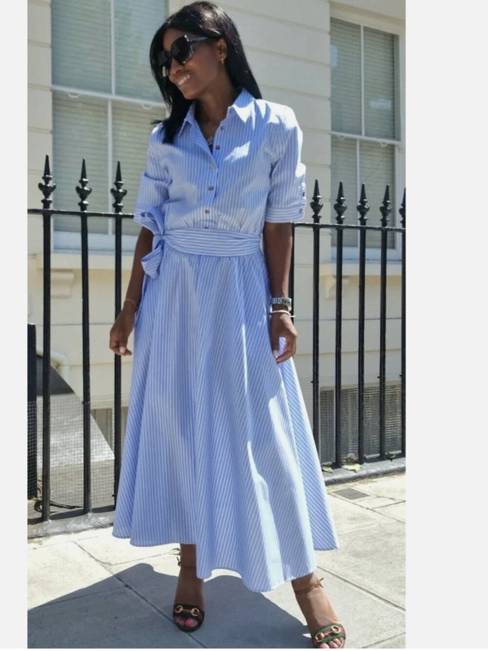 Zara Blue and White Striped Maxi Poplin Shirt dress Waist Tie S M NWT 2640/596 - Picture 8 of 17